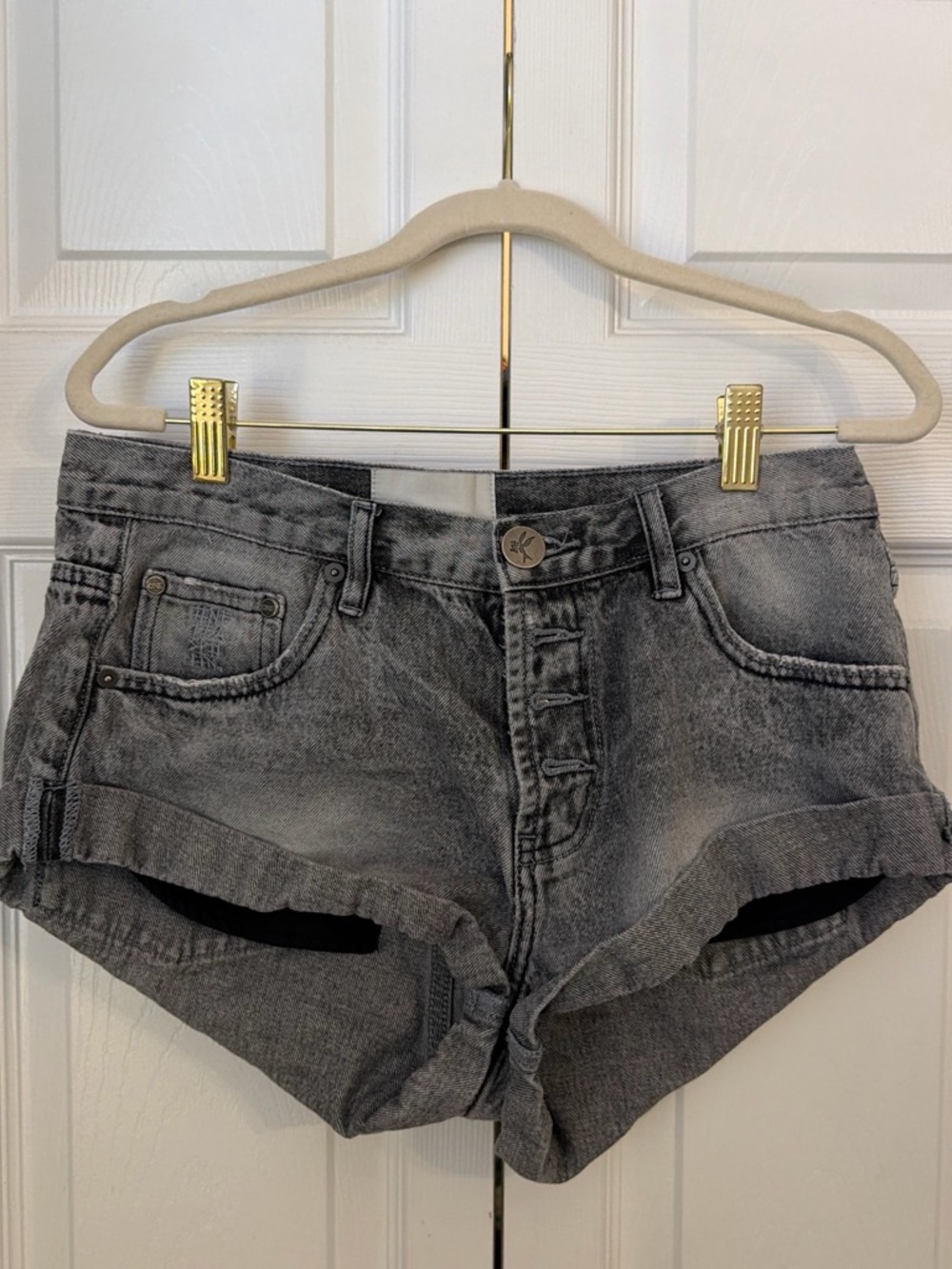 Washed Gray Denim Women's Short Shorts